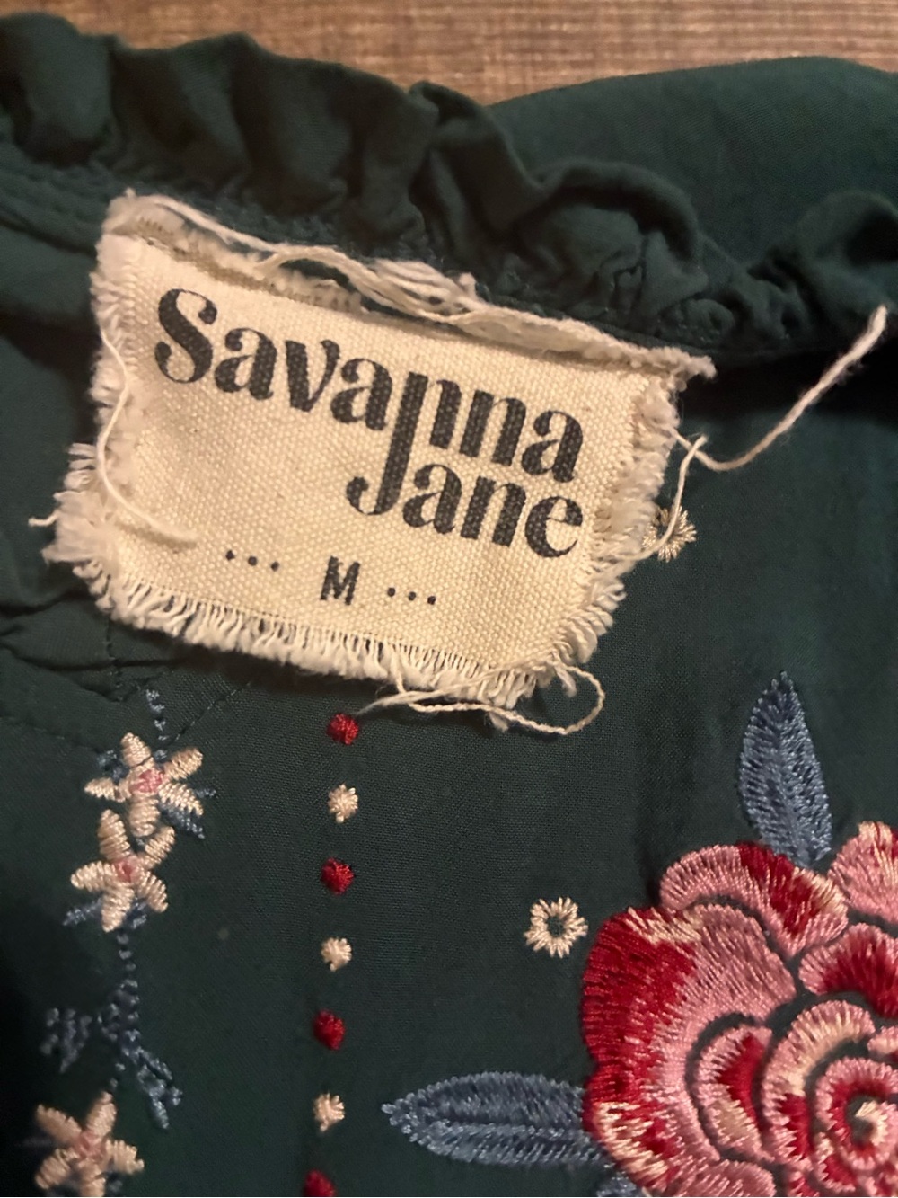 Savanna Jane Teal Embroidered Floral Blouse - Picture 3 of 8